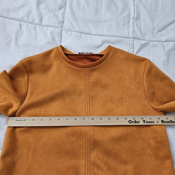 Zara Dress‎ Medium Orange Faux Suede Mini Shift Bloggers Favorite Stretch - Picture 7 of 8